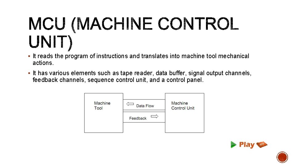 § It reads the program of instructions and translates into machine tool mechanical actions.