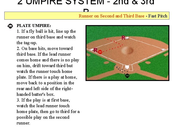 2 UMPIRE SYSTEM - 2 nd & 3 rd B on Second and Third