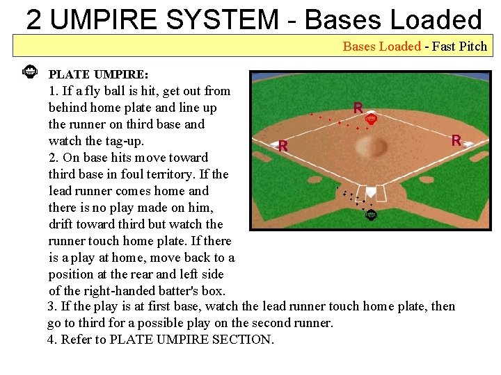 2 UMPIRE SYSTEM - Bases Loaded - Fast Pitch PLATE UMPIRE: 1. If a