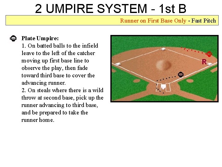 2 UMPIRE SYSTEM - 1 st B Runner on First Base Only - Fast