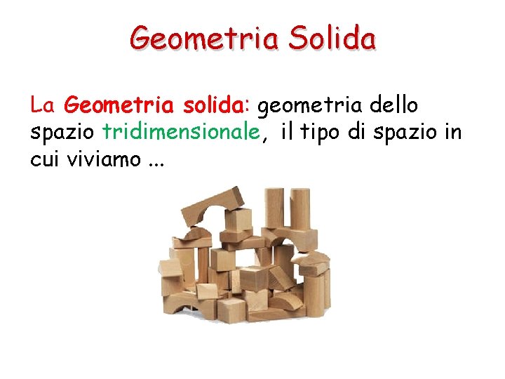 Geometria Solida La Geometria solida: geometria dello spazio tridimensionale, il tipo di spazio in