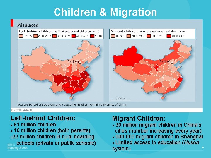 Children & Migration Left-behind Children: 61 million children 10 million children (both parents) �
