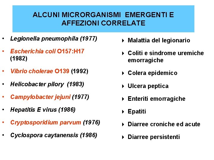 ALCUNI MICRORGANISMI EMERGENTI E AFFEZIONI CORRELATE • Legionella pneumophila (1977) 4 Malattia del legionario