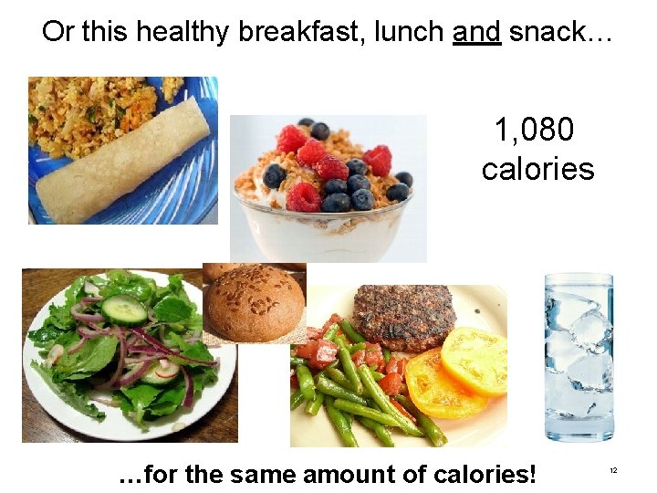 Or this healthy breakfast, lunch and snack… 1, 080 calories …for the same amount