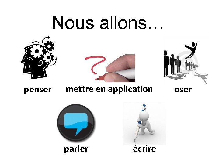 Nous allons… penser mettre en application parler écrire oser 