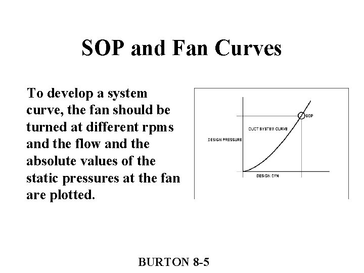 SOP and Fan Curves To develop a system curve, the fan should be turned