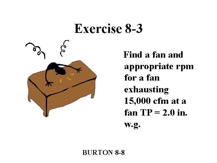 Exercise 8 -3 Find a fan and appropriate rpm for a fan exhausting 15,