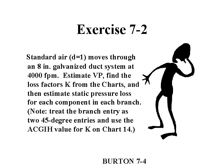 Exercise 7 -2 Standard air (d=1) moves through an 8 in. galvanized duct system