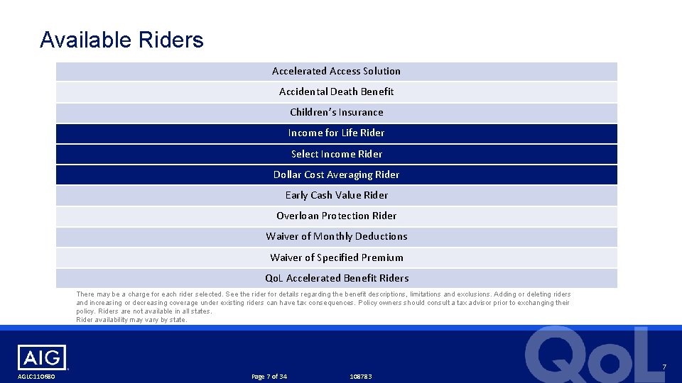 Available Riders Accelerated Access Solution Accidental Death Benefit Children’s Insurance Income for Life Rider