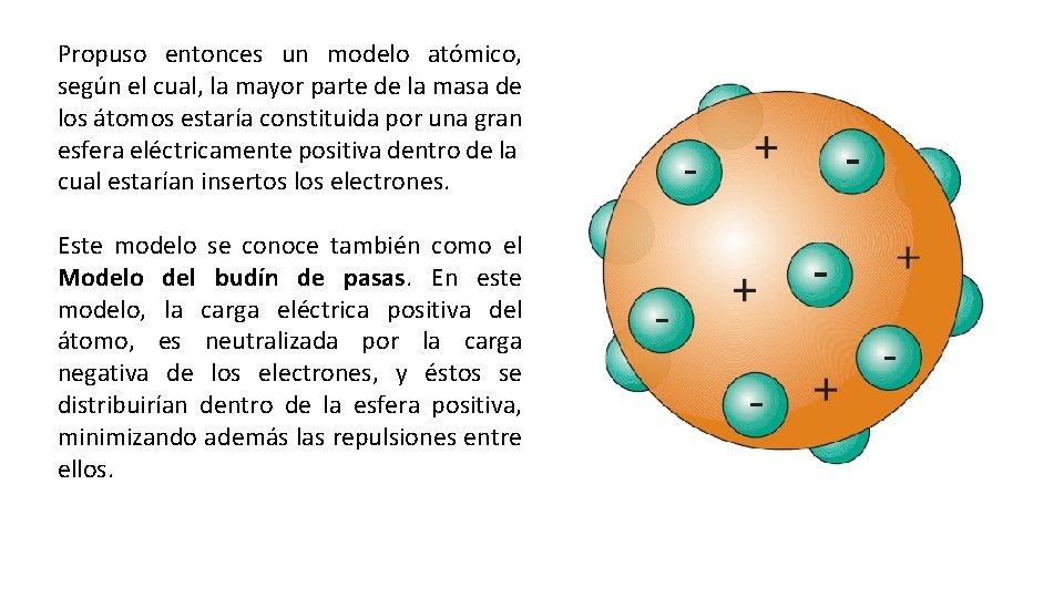Propuso entonces un modelo atómico, según el cual, la mayor parte de la masa