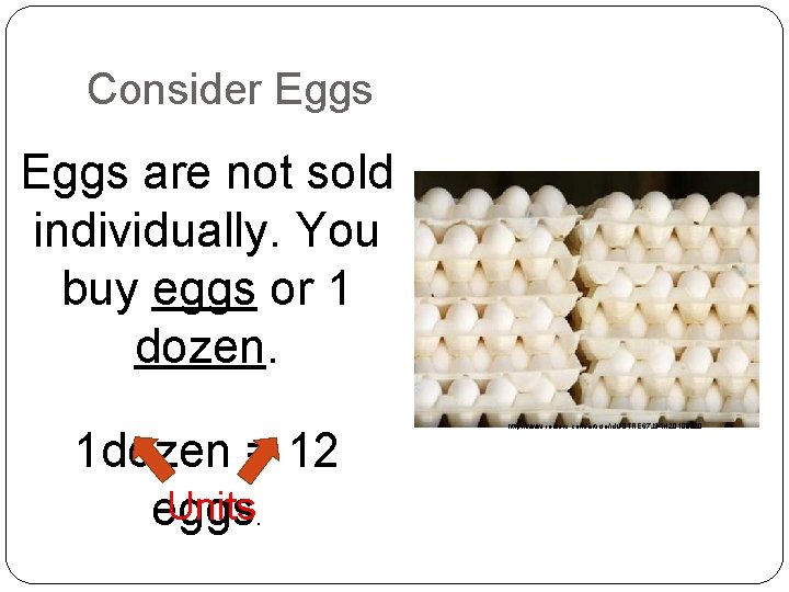 Consider Eggs are not sold individually. You buy eggs or 1 dozen. 1 dozen Consider Eggs are not sold individually. You buy eggs or 1 dozen. 1 dozen