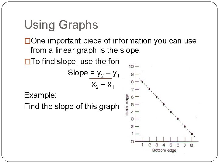 Using Graphs �One important piece of information you can use from a linear graph Using Graphs �One important piece of information you can use from a linear graph