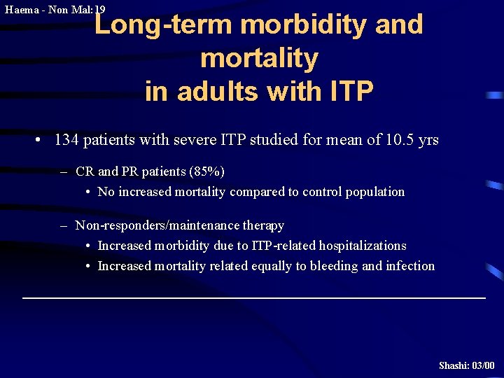 Haema - Non Mal: 19 Long-term morbidity and mortality in adults with ITP •