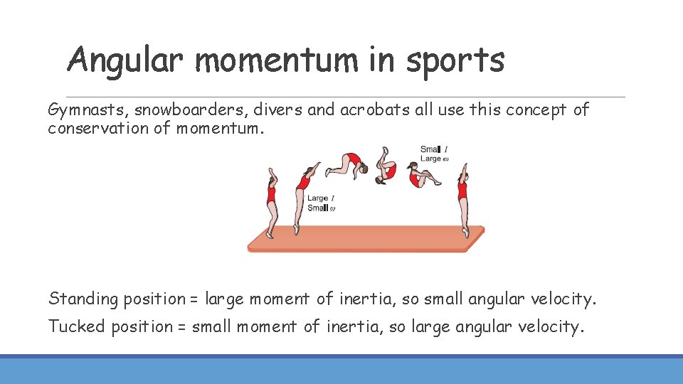Angular momentum in sports Gymnasts, snowboarders, divers and acrobats all use this concept of