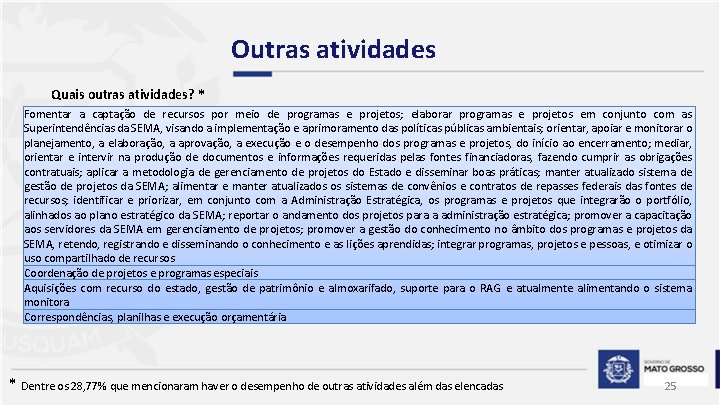 Outras atividades Quais outras atividades? * Fomentar a captação de recursos por meio de