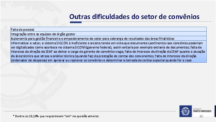 Outras dificuldades do setor de convênios Falta de pessoal Integração entre as equipes do