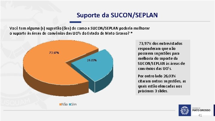 Suporte da SUCON/SEPLAN Você tem alguma (s) sugestão (ões) de como a SUCON/SEPLAN poderia