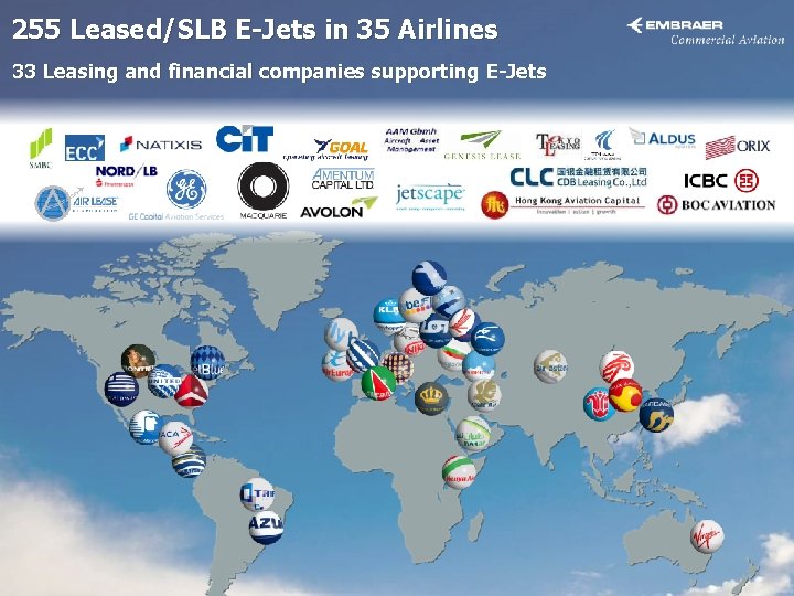 255 Leased/SLB E-Jets in 35 Airlines 33 Leasing and financial companies supporting E-Jets 