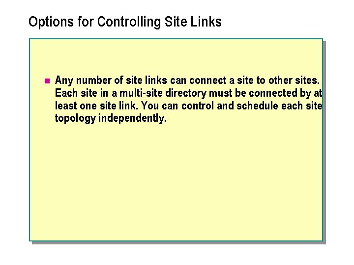 Options for Controlling Site Links n Any number of site links can connect a