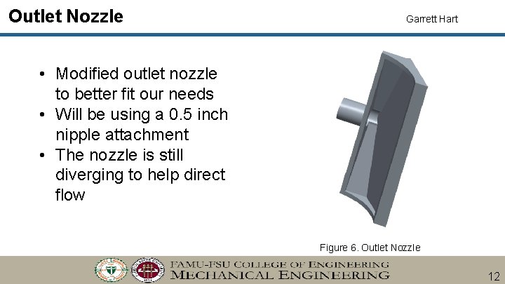 Outlet Nozzle Garrett Hart • Modified outlet nozzle to better fit our needs •