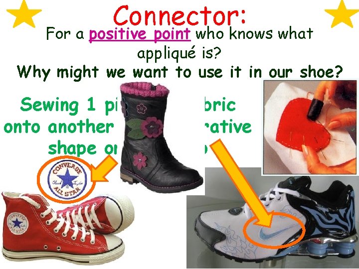 Connector: For a positive point who knows what appliqué is? Why might we want