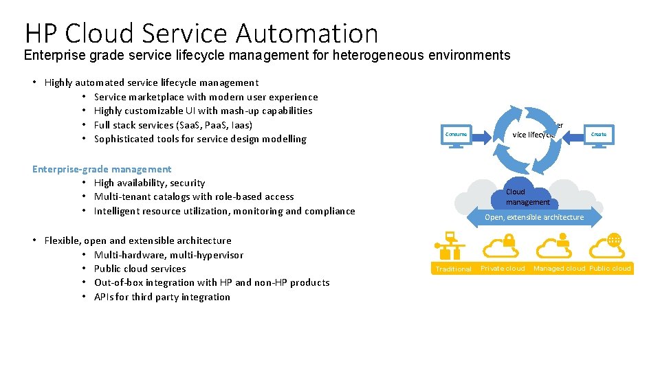 HP Cloud Service Automation Enterprise grade service lifecycle management for heterogeneous environments • Highly