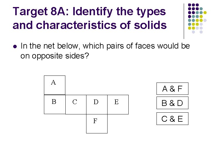Target 8 A: Identify the types and characteristics of solids l In the net