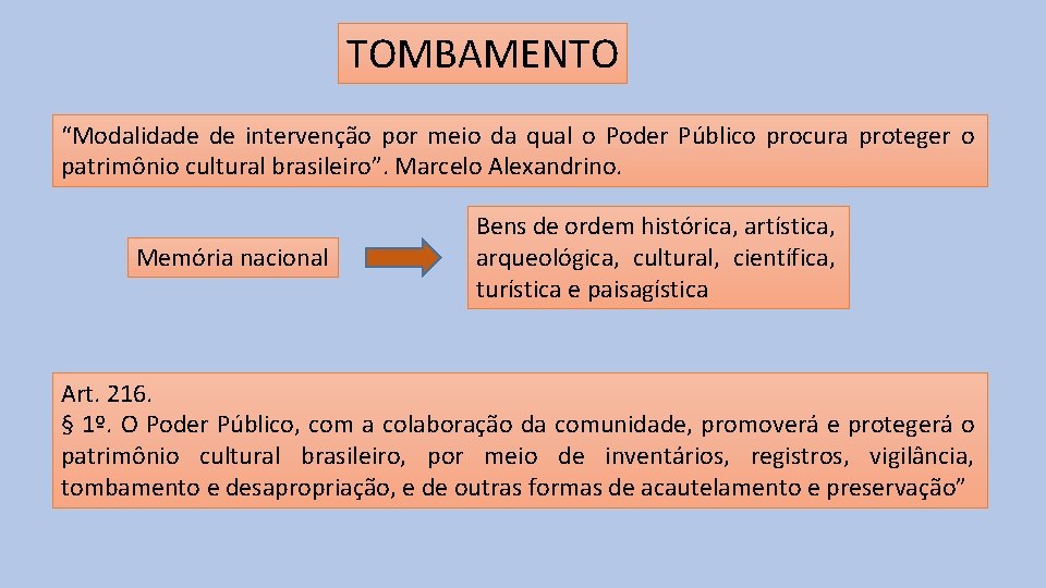 TOMBAMENTO “Modalidade de intervenção por meio da qual o Poder Público procura proteger o