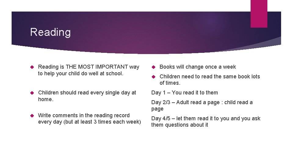 Reading Reading is THE MOST IMPORTANT way to help your child do well at