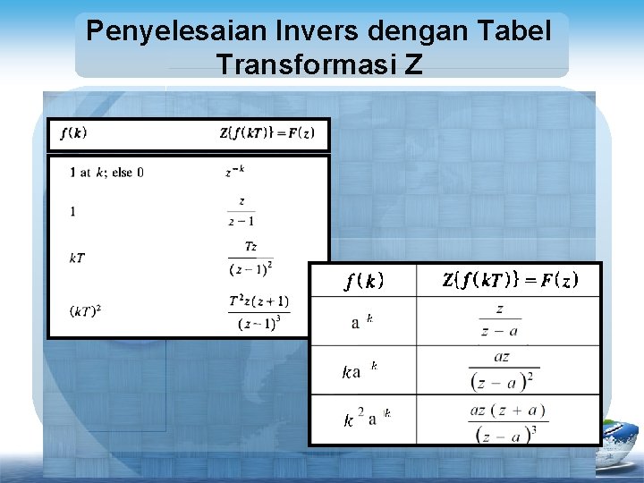 Penyelesaian Invers dengan Tabel Transformasi Z 