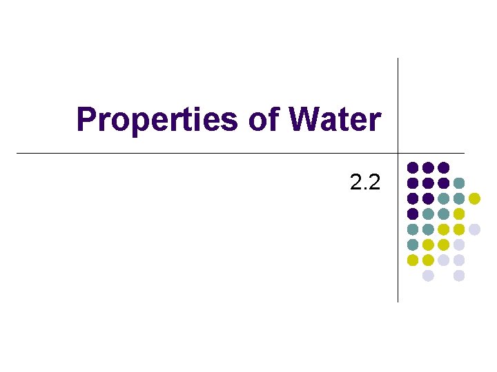 Properties of Water 2. 2 