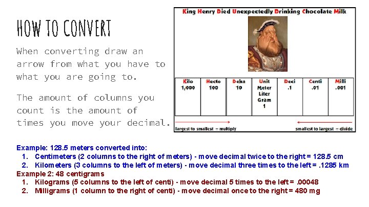 HOW TO CONVERT When converting draw an arrow from what you have to what
