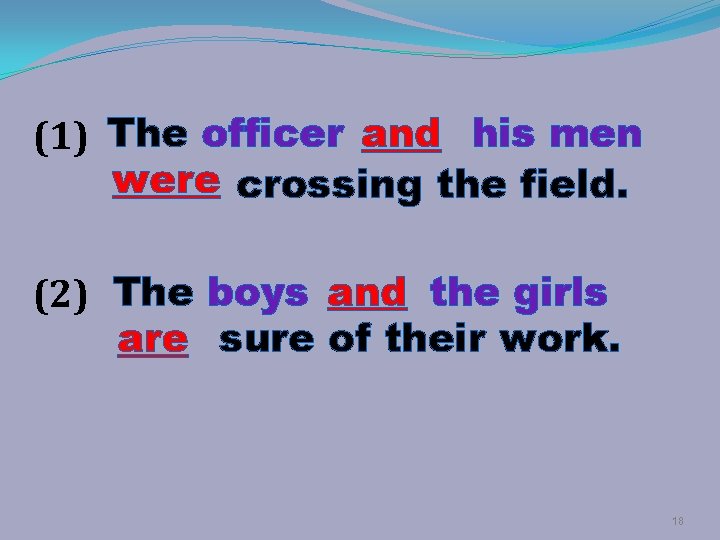 (1) The officer and his men were crossing the field. (2) The boys and