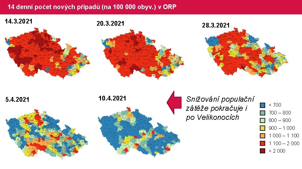14 denní počet nových případů (na 100 000 obyv. ) v ORP 14. 3.