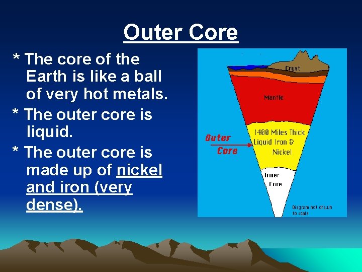 Outer Core * The core of the Earth is like a ball of very
