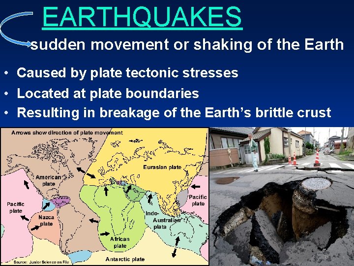 EARTHQUAKES sudden movement or shaking of the Earth • Caused by plate tectonic stresses