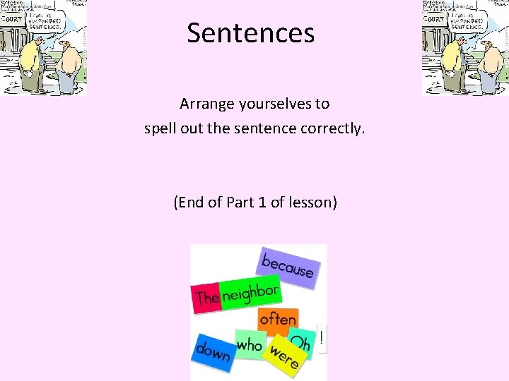 Sentences Arrange yourselves to spell out the sentence correctly. (End of Part 1 of