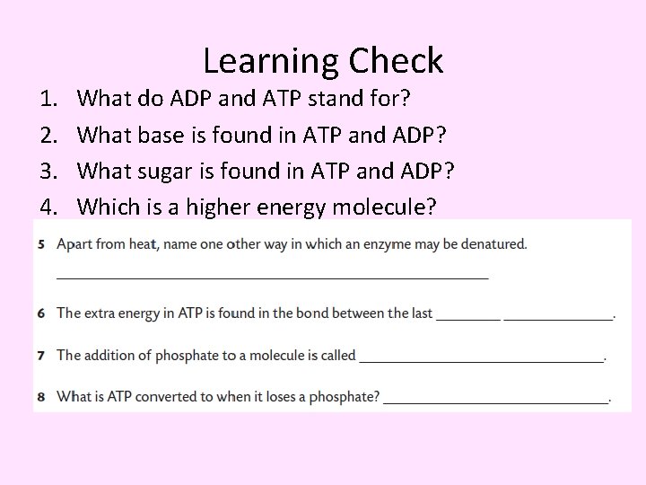 1. 2. 3. 4. Learning Check What do ADP and ATP stand for? What