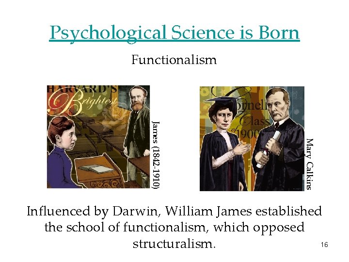 Psychological Science is Born Functionalism Mary Calkins James (1842 -1910) Influenced by Darwin, William