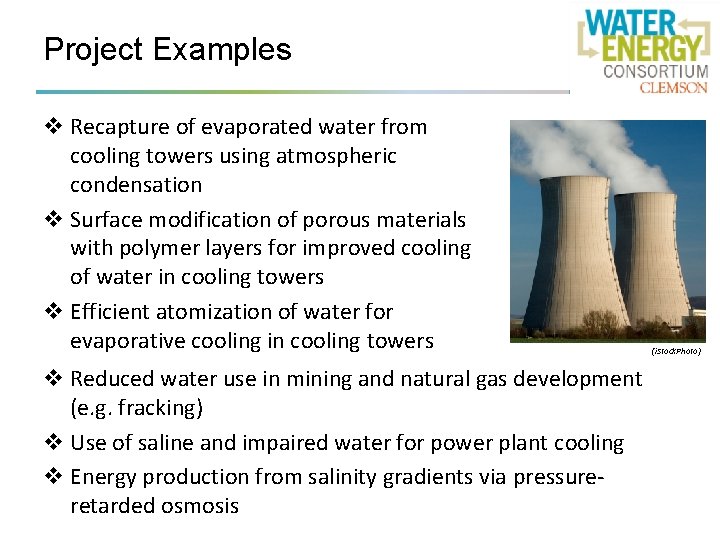 Project Examples v Recapture of evaporated water from cooling towers using atmospheric condensation v