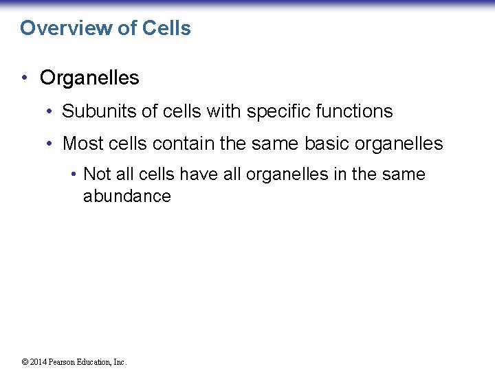 Overview of Cells • Organelles • Subunits of cells with specific functions • Most