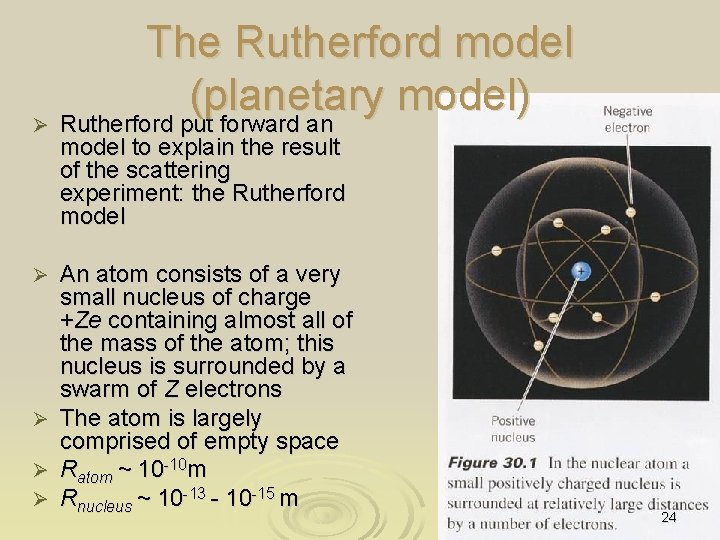 The Rutherford model (planetary model) Ø Rutherford put forward an model to explain the