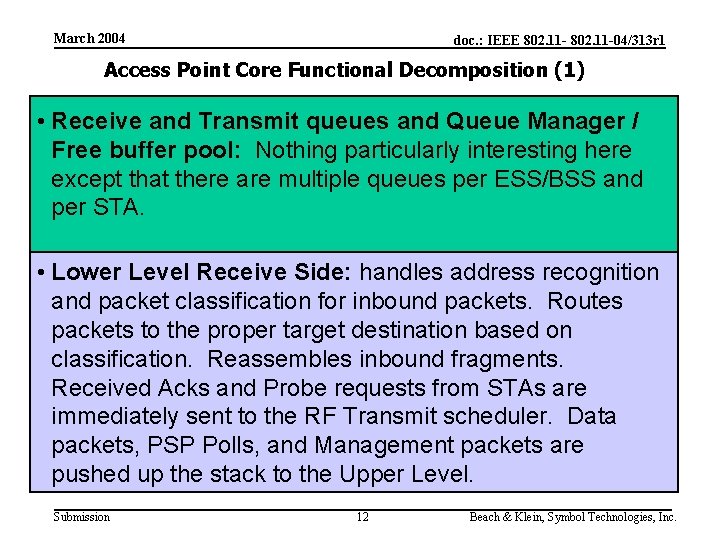 March 2004 doc. : IEEE 802. 11 -04/313 r 1 Access Point Core Functional