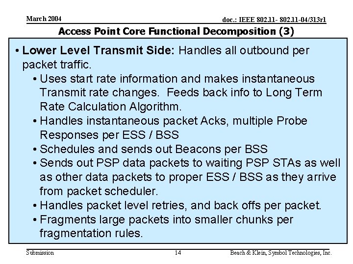 March 2004 doc. : IEEE 802. 11 -04/313 r 1 Access Point Core Functional