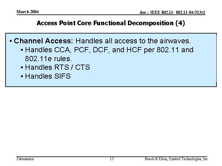 March 2004 doc. : IEEE 802. 11 -04/313 r 1 Access Point Core Functional