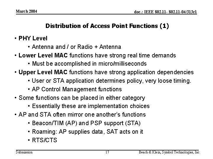 March 2004 doc. : IEEE 802. 11 -04/313 r 1 Distribution of Access Point