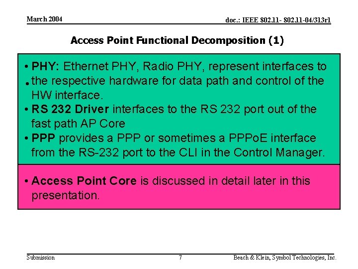 March 2004 doc. : IEEE 802. 11 -04/313 r 1 Access Point Functional Decomposition