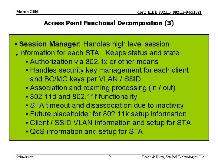 March 2004 doc. : IEEE 802. 11 -04/313 r 1 Access Point Functional Decomposition