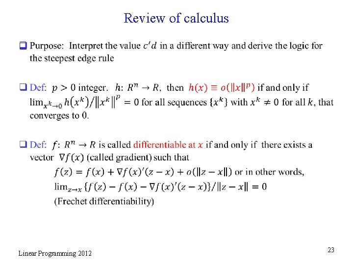 Review of calculus q Linear Programming 2012 23 