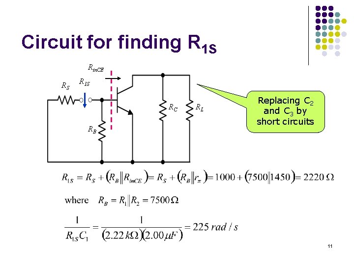 Circuit for finding R 1 S Rin. CE RS R 1 S RC RB